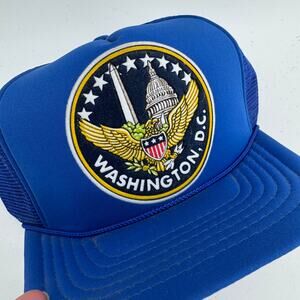 Vintage 80s 90s Washington DC Snapback Trucker Hat - Patch Eagle Flag